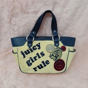Juicy Couture Girls Rule Bag Purse Tote Vintage Authentic Yellow Blue Terry Y2k